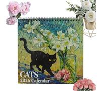 Calendario De Gatos Al Estilo Van Gogh 2026, Calendario Artístico De Gatos Divertido De 20,8 X 20,8 Cm, Calendarios Mensuales Con Temática F-elina Que Parodian La Historia Del Arte, Calendarios De 12