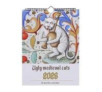 Calendario de gatos medievales feos 2026, divertido calendario 2026, planificador mensual de gatos históricos extraños para arte de pared, regalo de broma para amantes de los gatos y aficionados a la