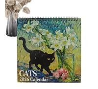 Calendario De Gatos Van Gogh 2026 - Planificador Mensual De Humor De Parodia Artística | Calendario De Pared Felino De Pinturas Famosas 8,2x8,2 | Para Los Amantes De Los De La Oficina Familiar