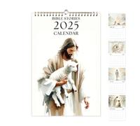 Calendario de historias bíblicas 2025 | Calendario mensual de pared con historias bíblicas cristianas | Calendario de decoración del hogar y la escuela para 2025