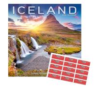 Calendario de Islandia 2026 | Calendario de pared cuadrado | 16 meses | con pegatinas de organización