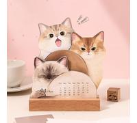 Calendario de mesa Base de madera, diseño de cachorros y , bloc de | Calendario Oficina 2026 Animales De Compañía Para Profesor, Escuela, Aula, Oficina Domicilio