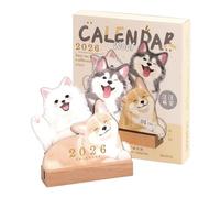 Calendario de mesa - Calendario mensual 2026 con diseño de cachorros y - vista semanal con estructura de madera para oficina, familia, enseñanza, organización, citas, aulas