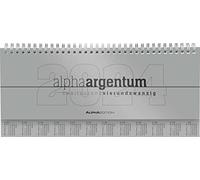 Calendario de mesa horizontal alpha argentum 2024 - Planificador de oficina 29,7x13,5 cm - Calendario de mesa - 1 semana 2 páginas - plata - encuadernación de alambre - Alpha Edition