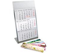 Calendario de mesa Timr de acero inoxidable para colocar I Motivos naturaleza I para 2 años 2026/2027 I Bloque de calendario de 3 meses con imán I Multilingüe D/GB/F I Plata mate pequeño I tr083