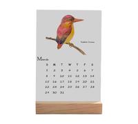 Calendario de pájaros 2026 - Agenda Página Por Mes Acuarela | Con Soporte de Madera Calendario de Pájaros Realista, Para Organización Y Citas