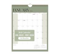 Calendario de pared 2025-2026, 18 meses, de julio de 2025 a diciembre de 2026, 36,8 x 29,2 cm, con encuadernación en espiral y papel grueso, perfecto para la escuela, la oficina o el hogar, verde
