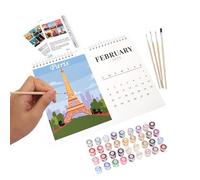 Calendario de pared 2025: kit de pinceles artísticos en papel, diseño de vista mensual, páginas de pintura creativa, impresión de guía numérica, paquete de colores acrílicos | Diseño decorativo para e