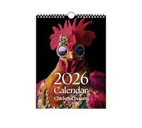 Calendario de pared 2026 - 12 meses de estilo natural con temática de gallina, divertido calendario anual con obras de arte, planificador colgante portátil, fácil de leer, visualización mensual para
