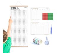 Calendario de pared 2026-2027, planificador diario anual con bolígrafo y pegatinas, gran formato 2026, calendario de pared mensual, para planificación de citas, hogar, oficina, escuela, aula