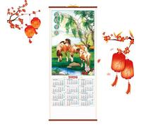 Calendario de pared 2026 - Caballo del Zodíaco chino tradicional sobre papel de ratán | Elegante calendario colgante Féng Shùi para Año Nuevo Lunar | Hogar, oficina, escuela