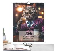 Calendario de pared 2026 | Calendario de pared 2026 gatos divertidos con planificador mensual | Agenda Planner Tracker Progresos para objetivos compromisos Lista de tareas - Organización Programación