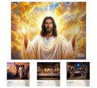 Calendario de pared 2026 con imágenes de Jesucristo, calendario cristiano con versículos bíblicos, escrituras diarias para la fe, la paz y la inspiración, regalo de paz e inspiración divina (1PC)