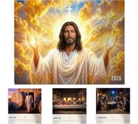 Calendario de pared 2026 con la hermosa imagen de Jesucristo - Fe diaria, paz y revelación divina, ideal para decoración del hogar, la iglesia y la oficina.