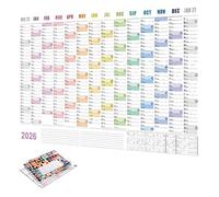 Calendario de pared 2026 | Cuaderno grande de 29 x 20 pulgadas con etiquetas de punta y calcomanía, calendario de pared anual, para lectura, salud, estudio mental, escuela, tarea, hogar, vacaciones