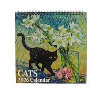 Calendario de pared 2026 de gatos en pinturas famosas, calendario de pared de pinturas artísticas de gatos divertidos 2026, calendarios de pareds de historia del arte de ga-titos de animales vintage,