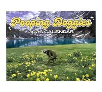 Calendario de pared 2026 de Pooping Doggies - Divertido regalo de mordaza para caca de perro, calendario divertido para caca de perro en un hermoso lugar, calendarios de arte de pa (1PC)