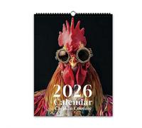 Calendario de pared 2026, divertido planificador temático de gallo con gafas de sol, arte de pollo, calendario de papel decorativo de 12 meses para el hogar, oficina, dormitorio, organizador diario
