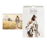 Calendario de pared 2026 - Rastreador de objetivos cristianos religiosos 180 g, Planificador de historias bíblicas de Jesús, Decoración de papel colgante | Herramienta de planificación diaria para