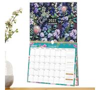 Calendario de pared 2027 - Planificador mensual con espiral floral de 12 me | Tamaño de 38x30 cm, diseño floral, encuadernación en espiral, diseño de bloque grande de papel , para organizar citas y