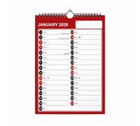 Calendario de pared A4 2026, vista mensual, planificador colgante de 12 meses con tira, incluye días festivos del Reino Unido, fechas importantes y fases lunares en casa, oficina, organizador familiar