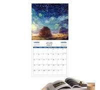 Calendario de pared, Agenda mensual con ilustraciones escénicas | Organizador divertido y lindo para el hogar, la oficina, la escuela, la familia y los maestros