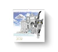 Calendario de Pared AIMA 2026 31x33 cm - Calendario de Pared con Espiral 12 Meses - Calendario con Gatos y Roma - Calendario con Gato 2026 - Con 2 Imanes de Regalo - Fontana de Trevi