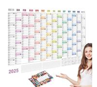 Calendario de pared anual, calendario de pared anual 2025 de un vistazo, calendario de 12 meses, calendario grande 2025 con pegatinas, calendario de año completo de una página, planificador de pared