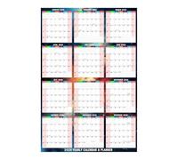 Calendario de pared anual - Planificador de 34 pulgadas | Papel revestido - Cuadro de pared reutilizable de 12 meses de borrado en con bolígrafos adhesivos de diseño de doble cara para la