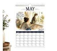 Calendario de pared con diseño de gato lindo 2027, planificador mensual | Calendario 2027 para casa, oficina, escuela, aula, dormitorio familiar, planificación, profesor, trabajo, dormitorio
