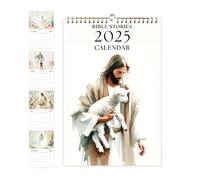 Calendario de pared cristiano 2025, historias bíblicas 2025, calendario de pared de 12 meses, acuarelas naturales, pinturas de paisajes, calendario de papel mensual para fechas importantes