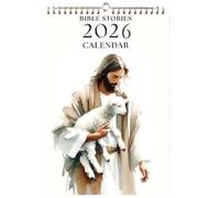 Calendario de pared cristiano 2026, calendario mensual de pared de historias bíblicas, calendarios de pared con versículos de Biblias en espiral, planificador religioso de Jesús con motivos de ovejas