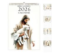 Calendario de pared cristiano 2026 - Organizador mensual, gráfico de escrituras inspiradoras, arte religioso de la historia de la biblia, recordatorio de fecha decorativa, decoración para