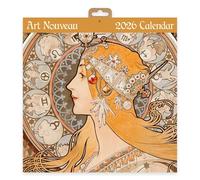 Calendario de pared cuadrado Art Nouveau 2026 | Planificador mensual con obras clásicas de Alphonse Mucha, Georges de Feure, Verneuil, Rhead y más