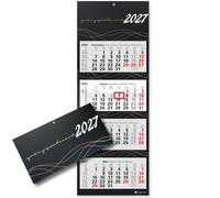 Calendario de pared de 4 meses 2026 con deslizador en formato grande, 87,5 x 32 cm, color negro y dorado, pared trasera plegable