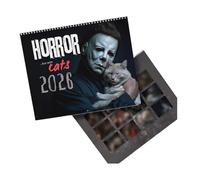 Calendario de pared de Halloween 2026 con películas de terror y gatos, calendario de gatos con temática de miedo, agenda mensual de 12 meses, regalo para fans del terror y amantes de los gatos (1pcs)