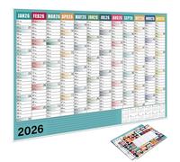 Calendario de pared del año 2026 con ajuste, verde n.º 8, F | Etiquetas transparentes, vista general mensual para programación organizada, planificación del hogar