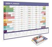 Calendario de pared del año completo 2026 con etiquetas transparentes para colgar, resumen anual, páginas mensuales de enfoque para el hogar, la escuela, la oficina, calendario de papel