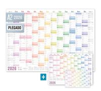 =Calendario de pared Häfft® 2026 A2 en francés "Rainbow" (59,4 x 42 cm) plegado, con días festivos de Francia + planificador extra A3 y A4 - sostenible y respetuoso con el clima