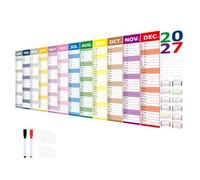 Calendario de pared horizontal grande 2027, planificador anual de 12 meses | Diseño horizontal de póster de 39.3 x 16.5 pulgadas, incluye 2 bolígrafos y 8 cintas adhesivas para montaje en pared