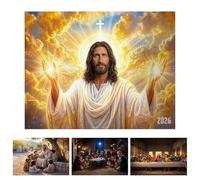Calendario de Pared Inspirador 2026 - Herramienta De Planificación Cristiana Con Jesús,Calendario de la Revelación Divina - para Hogar Oficina Escuela Dominical Aula Familias Devotos Creyentes Capella