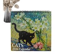 Calendario de pared para gatos 2026,Válido de enero a diciembre de 2026,Calendario mensual con ilustraciones felinas | Para amantes de los gatos Sala de clase