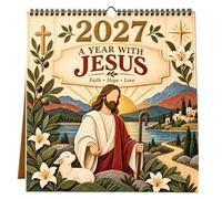 Calendario de pared Walk With Jesus 2027, calendario cristiano encuadernado | 12 meses de impresiones artísticas con temas del evangelio y la fe para exhibición en la pared