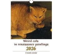 Calendario de pared Weird Cats in Renaissance 2026, calendario medieval divertido y gracioso 2026, 12 ilustraciones divertidas de gatos renacentistas (1pcs)