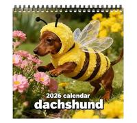 Calendario de perro salchicha 2026 - Calendario divertido de pared 2026 con fotos de perro salchicha para el hogar y la oficina Calendarios para perros con amplio espacio para escribir Pa