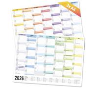 Calendario de pizarra premium 2026 A4 horizontal • 14 meses con vacaciones y días festivos, cartón fijo - planificador anual, calendario de pared, calendario anual "Rainbow" diciembre '25 hasta enero