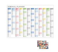Calendario de planificación anual: hoja de pared con fecha 2026, guía visual de programación, tablero recordatorio de tareas, formato de descripción general del mes, ayuda para el establecimiento de o