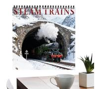 Calendario de trenes 2026 - Material de papel Trenes de vapor Planificador de pared | Calendario mensual con obras de arte, calendario decorativo de planificación familiar para el hogar, sala de estar