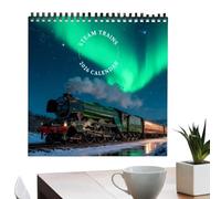 Calendario de trenes 2026 - Planificador mensual de arte retro de tren de vapor - Calendario de papel de 12 meses - para el hogar, escuela, pared, estudio, programación, organización y planificación