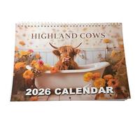 Calendario de vaca de las tierras altas 2026 - Arte de pared rústico de granja y planificador mensual, calendario de pared de 12 meses, calendario de pared de vaca escocesa de las tierras altas 2026